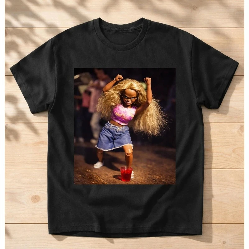Funny Disgusting Doll Face Meme Girl Dancing Party Shirt Four season popular unisex cotton T-shirt