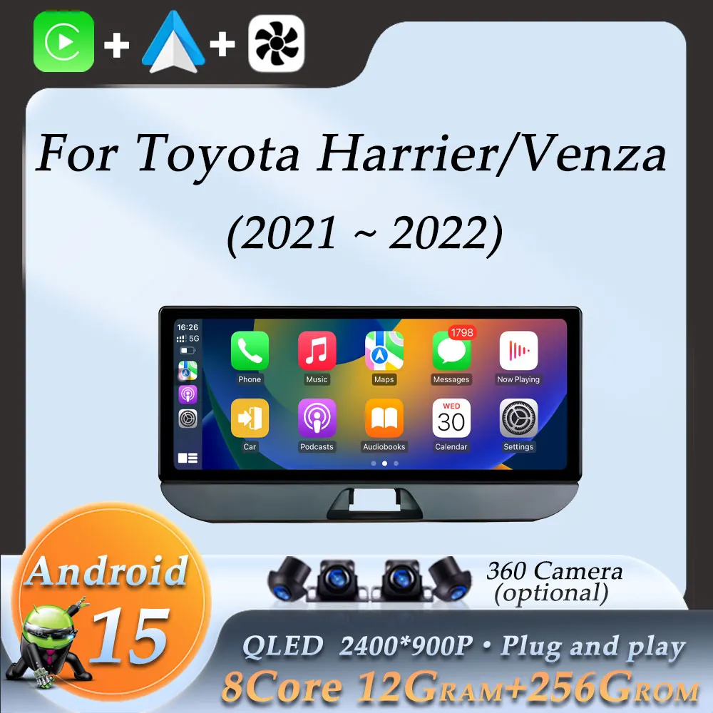 Car Radio Video Multimedia Audio Player for Toyota Harrier/Venza 2021- 2022 Wireless CarPlay DSP Stereo Android Auto GPS Navi BT