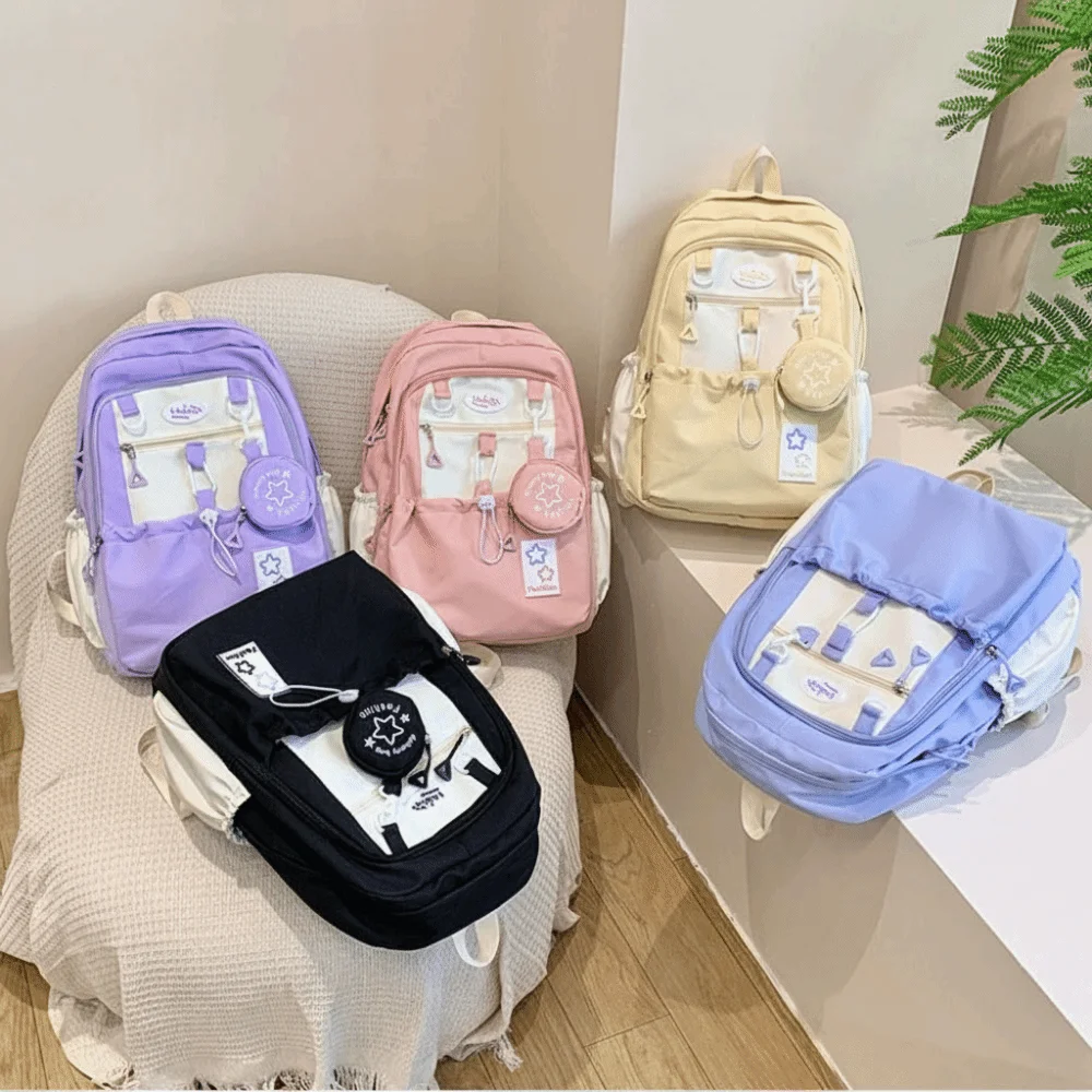

Женский рюкзак Fashion Star с кошельком для монет, нейлоновая сумка на плечо в корейском стиле, школьный рюкзак в стиле Харадзюку с мультяшным принтом для студентов