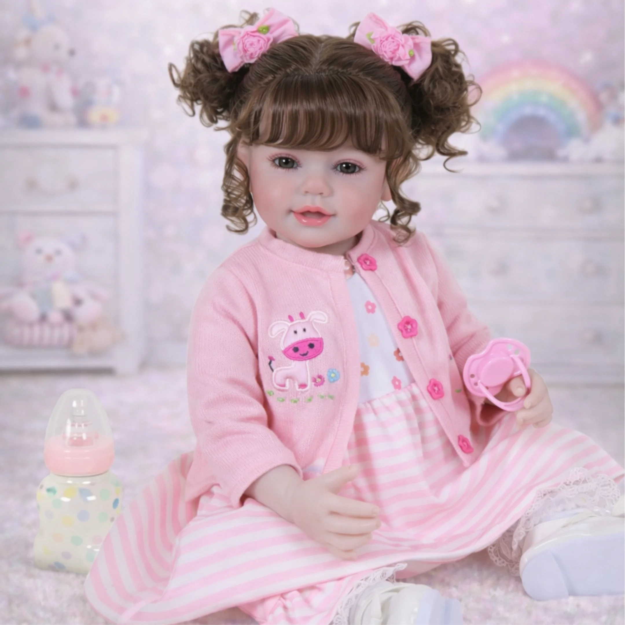

Dreaming Love 22″ Lifelike Reborn Baby Doll Girl – Soft Full Vinyl Poseable Toddler Doll with Outfit, Shoes, Magnetic Pacifier