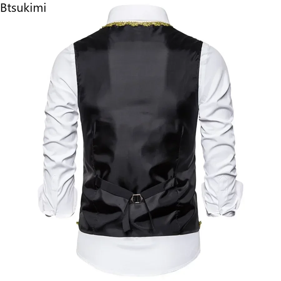 New Stylish Gold Embroidery Baroque Vests Men\'s Slim Palace Banquet Clothing Waistcoat Men Stage Prom Drama Opera Costume Gilet