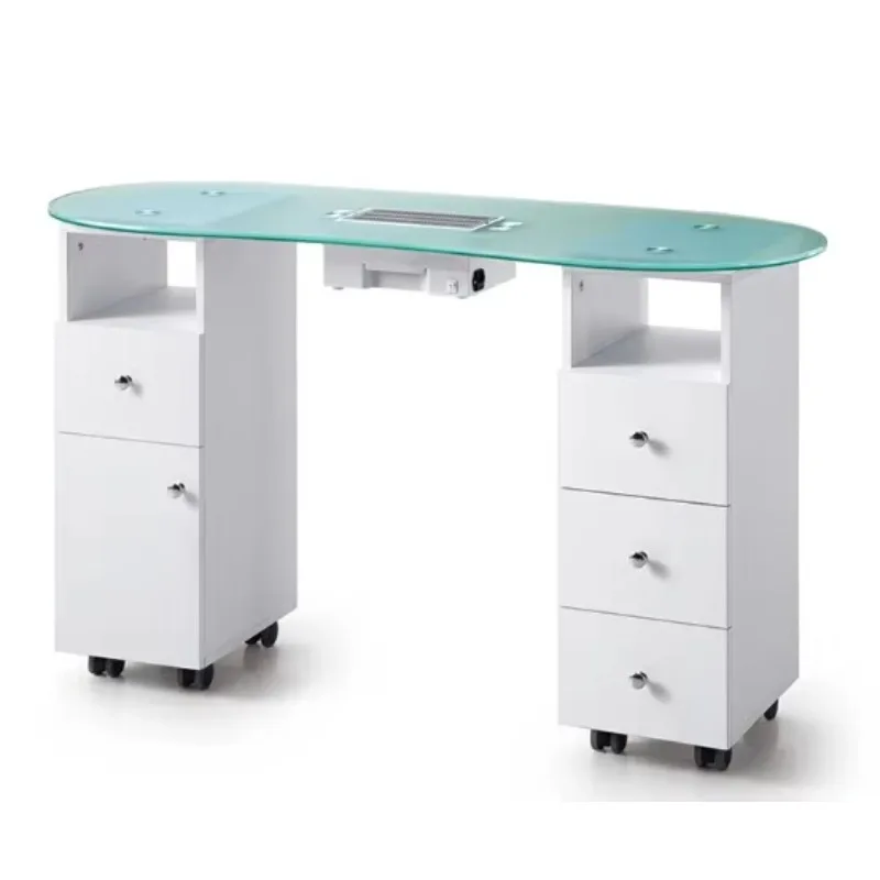 

Beauty salon furniture white with glass top nail table girl manicure