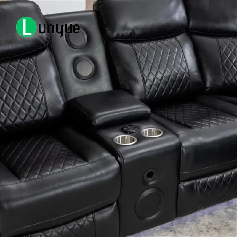 Manufacturer Leather Power Reclining Sectional L Shaped Sofa Chair W/speaker LED Strip Sofa Set Furniture for Home Theater