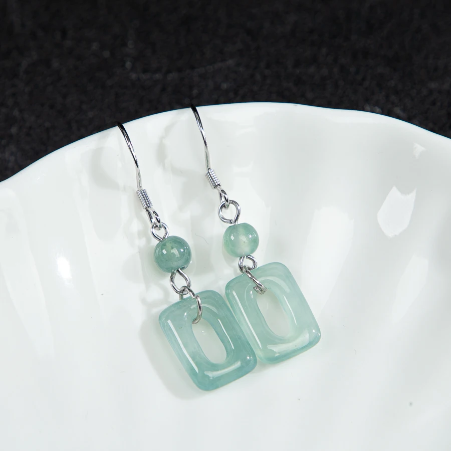 

TIMESWIND Аутентичный нефрит трапециевидной формы светло-голубой квадратный полый кулон S925 женские модные ювелирные серьги с сертификатом