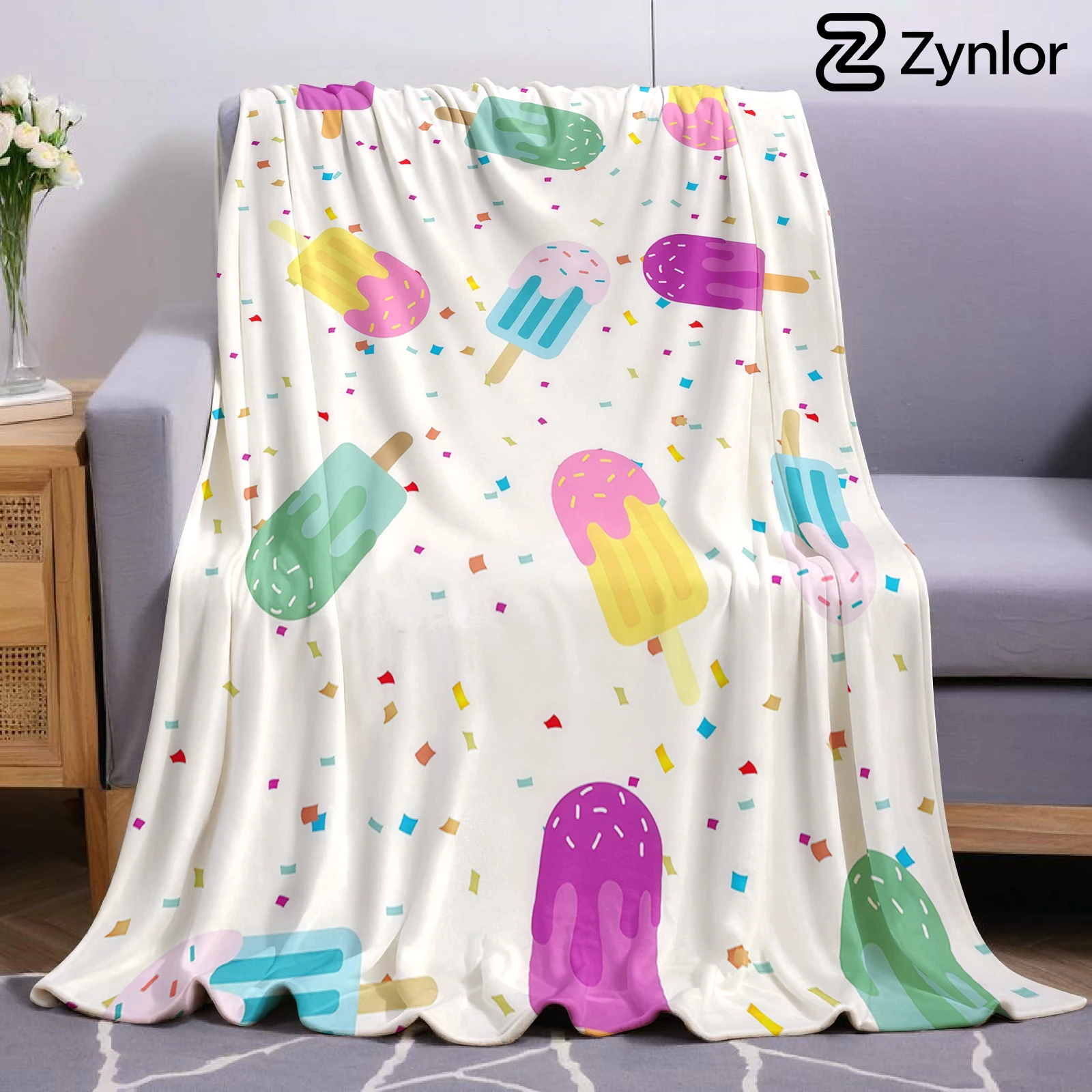 Confetti Popsicle Summer Ultra Soft Sherpa Fleece Blanket Fluffy Warm Halloween Cozy Throw for Sofa Couch Bedroom All season