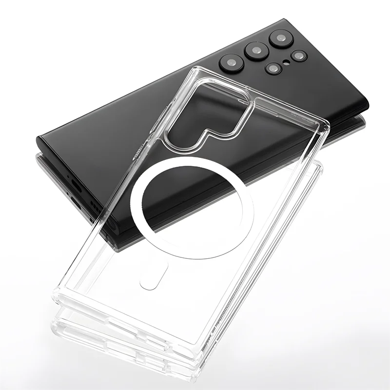 TPU For MagSafe Magnetic Wireless Charging Transparent Case For Samsung Galaxy S24 S23 S22 Ultra Plus Shockproof Silicone Cover