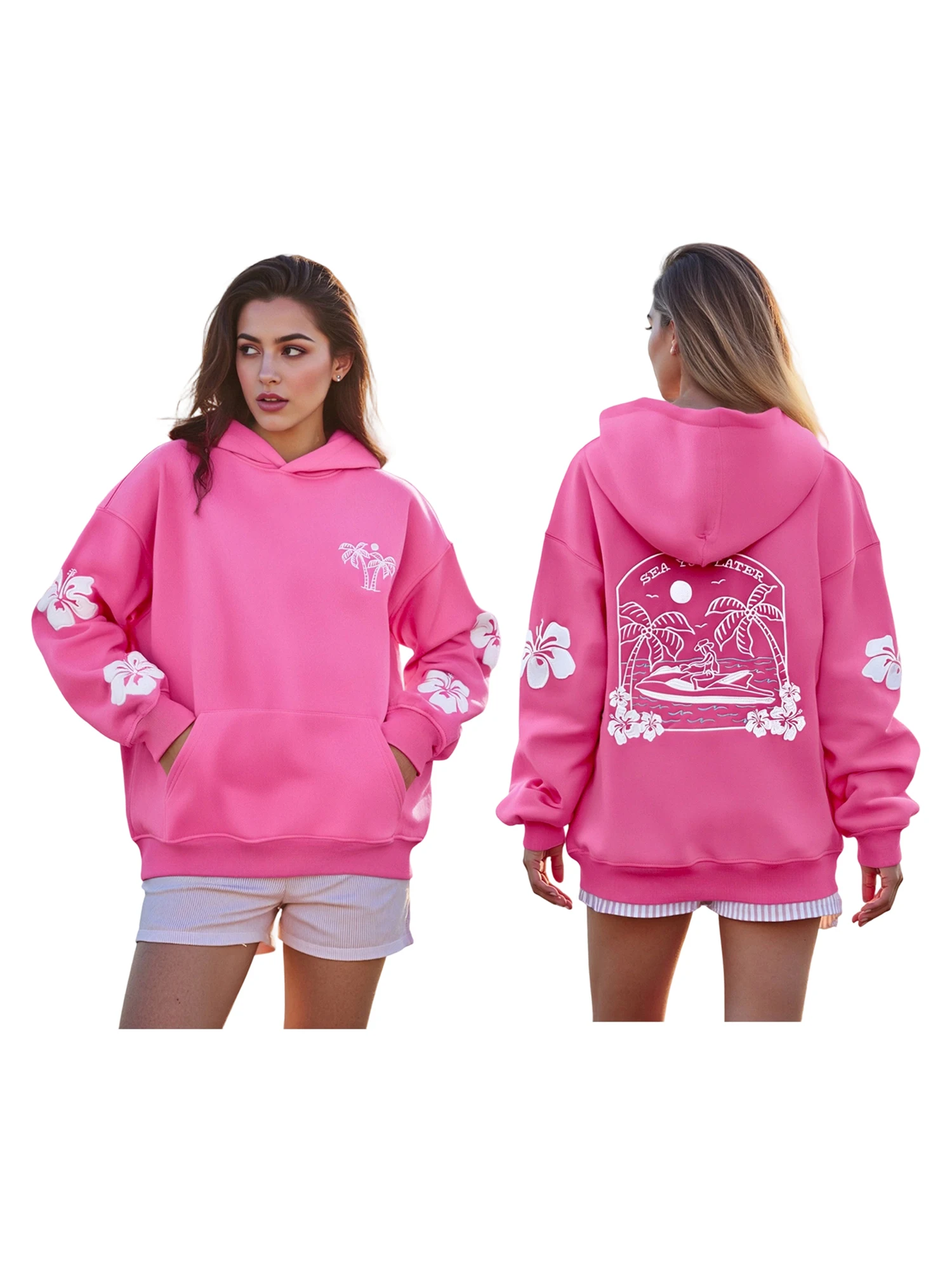 سترة نسائية كاجوال بأكمام طويلة مع تفاصيل مطرزة بالزهور، بلوفر فضفاض مناسب للشاطئ وملابس الشارع #4