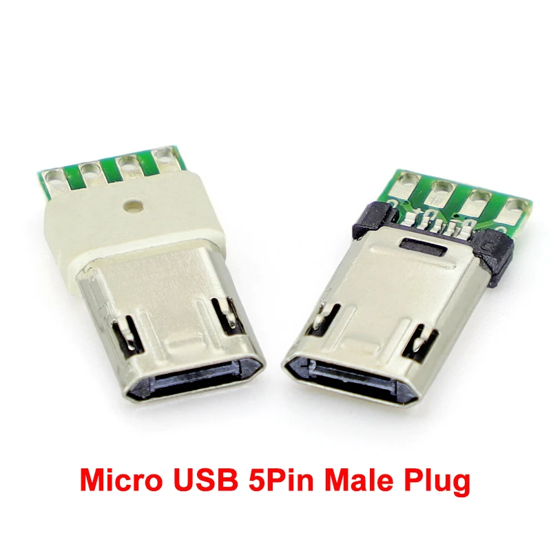 

5/10PCS Micro USB 5Pin Male Plug With PCB Solder Plate Double-sided Micro 5P Connector Jack Port 4Pin Welding Wire Board Plug