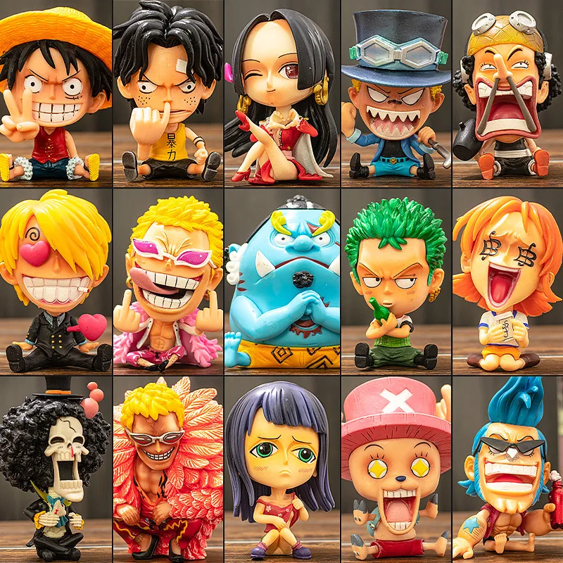 Bonito uma peça q versão luffy zoro chopper ace boa hancock anime figura boneca caixa cega desktop decoração do carro brinquedo crianças presente