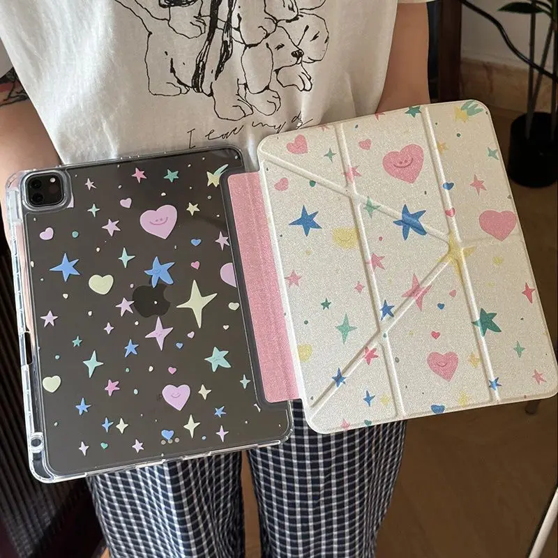 Creative Kroean Heart Star iPad Case For iPad Pro 12.9in Air7 10th 11th iPad Pro 11 13in 2025 M4/5 Anti-fall Protected Cover