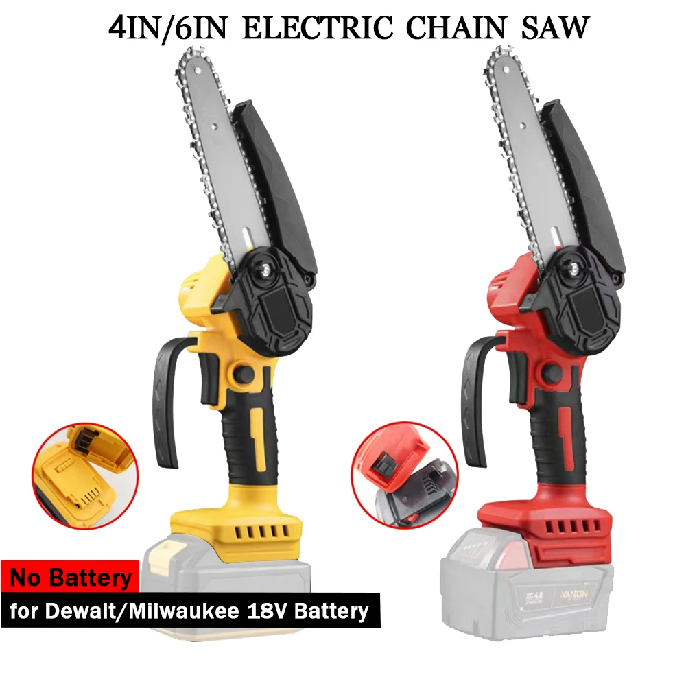 Mini Chainsaw 4/6-Inch Cordless Woodworking Handheld Garden Electric Saw Cutting Power Tool Fit Dewalt/Milwaukee 18V Battery