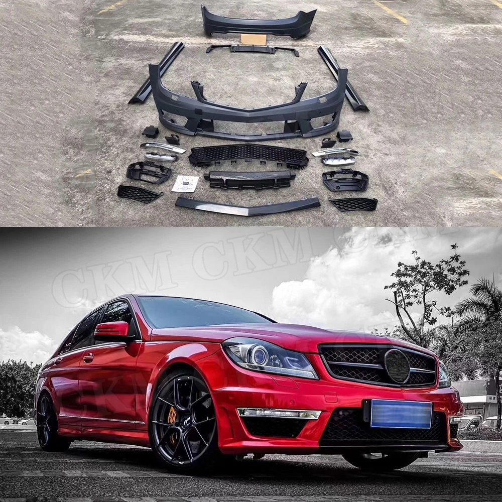 

for Benz C Class W204 AMG Style 2006- 2012 PP Unpainted Body Kits Front Bumper Grill Mesh Side Skirts Aprons Rear Bumper Lip