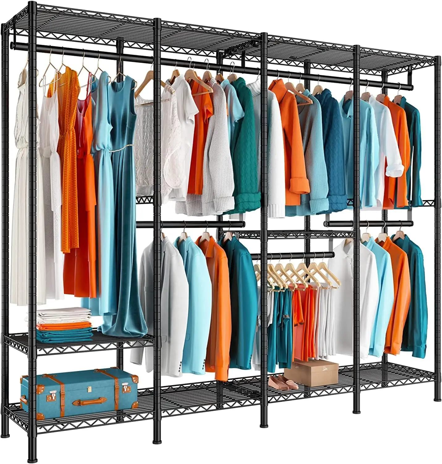 Clothes Rack Heavy Duty 1100 LBS Capacity Clothing Racks for Hanging Clothes Portable & Freestanding Closet Metal Garment Rack,B