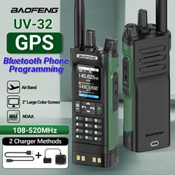 BAOFENG UV-32 GPS Walkie Talkie Bluetooth Programming Multi Band 10W Wireless Copy Frequency 1000CH Long Range Ham Two Way Radio