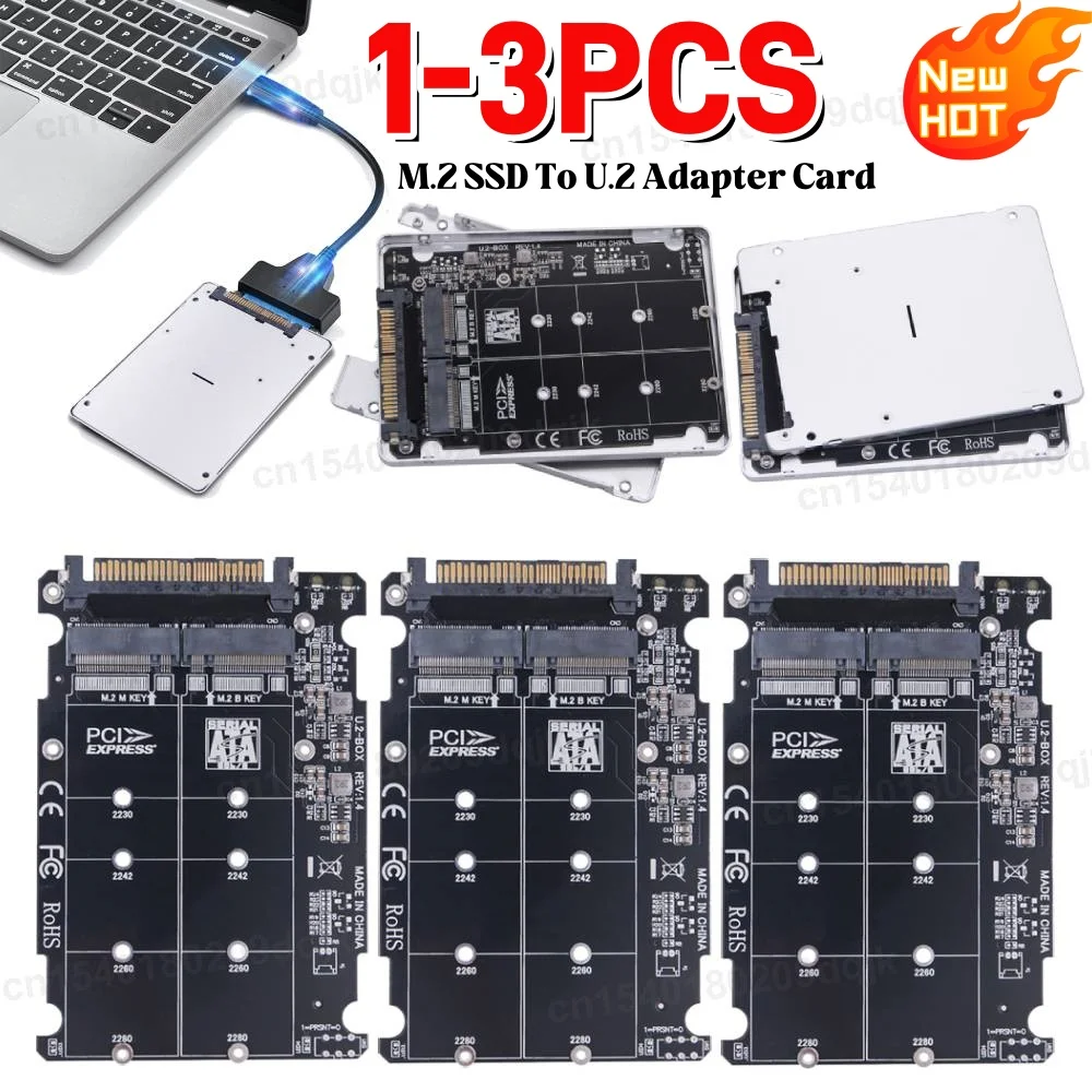 1-3X M.2 SSD To U.2 Adapter Card M.2 NVMe SATA-Bus NGFF SSD To PCI-e U.2 Adapter PC-E3.0X4 with Case for 2230/2242/2260/2280 SSD