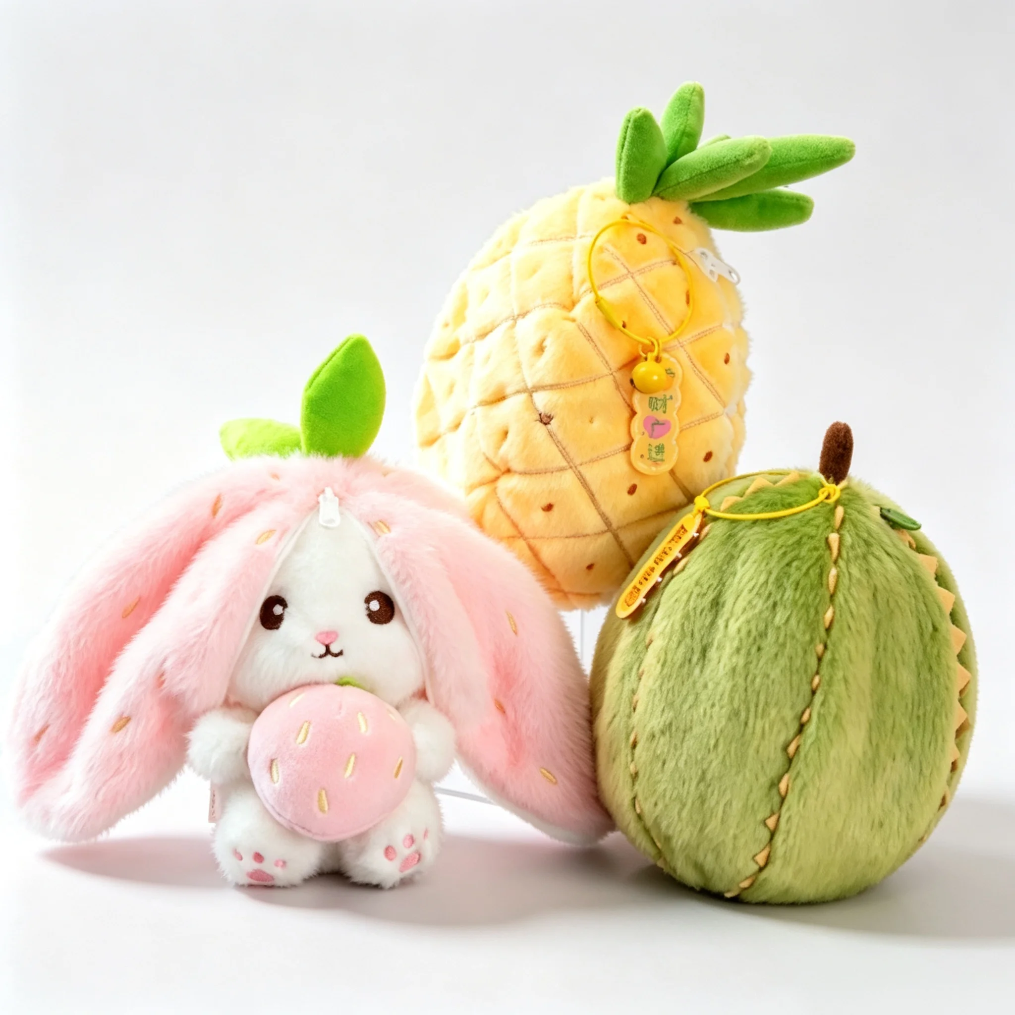 13cm Kawaii Transformed Pineapple Rabbit Plush Toy Fruit Strawberry Into Rabbit Key Chain Backpack Pendant Bunny Doll Gift