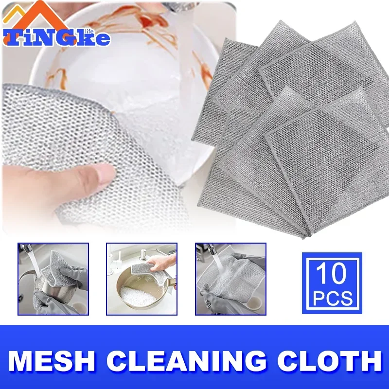 Reusable Mesh Cleaning Cloth Removal Scouring Pad Kitchen Magic Cleaning Cloth Dishwashing Scouring Pad Kitchen Towel