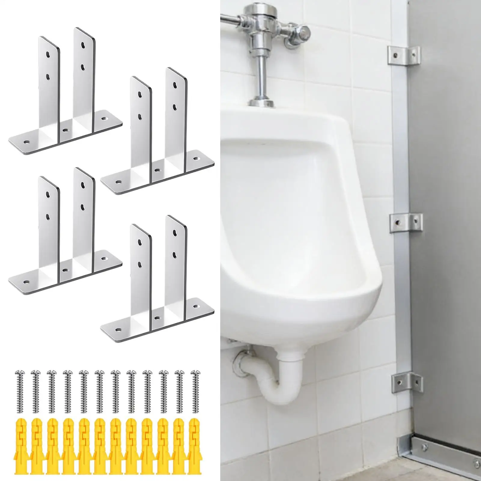 4pcs metal Urinal Screen Bracket for 1-inch panels Multipurpose Toilet Mount Accessories Bathroom Stall Wall Bracket with Screws