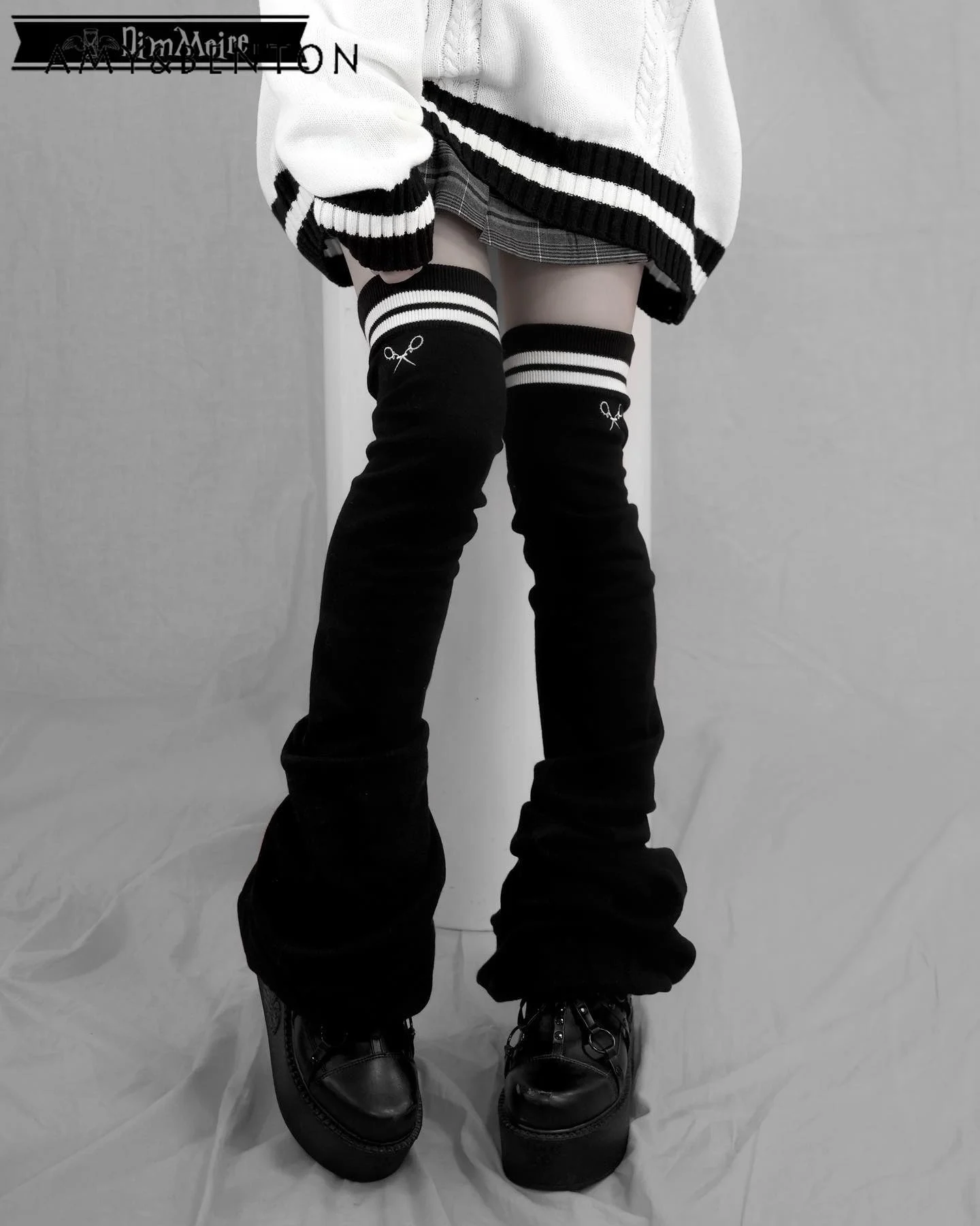 Japanese Mine Series Cartoon Print Striped Over-the-Knee Leg Warmers Subculture Gothic Sexy Multi-Layer Leg Warmers JK Socks