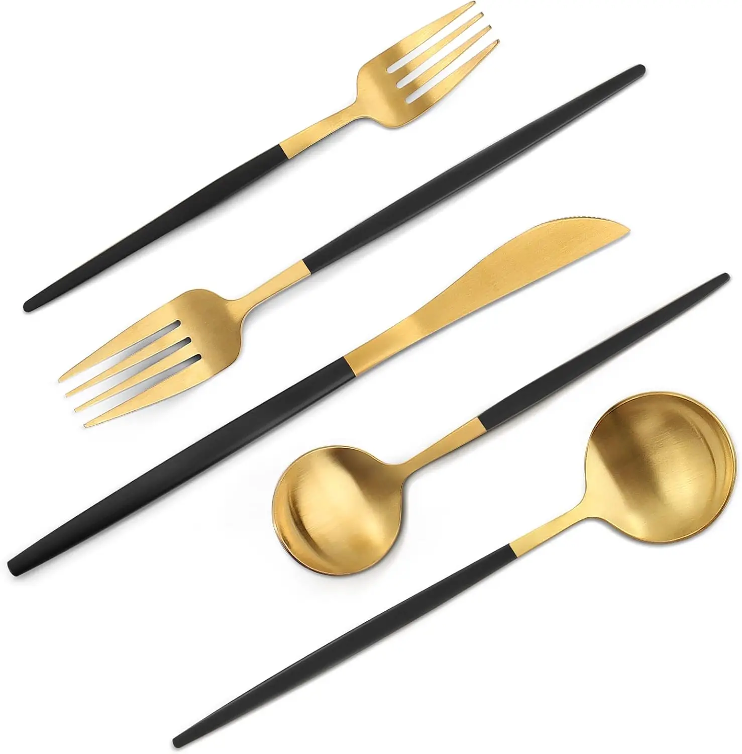 

40-Piece Matte Black Gold Silverware Set, Stainless Steel Flatware for 8, Dishwasher Safe Cutlery