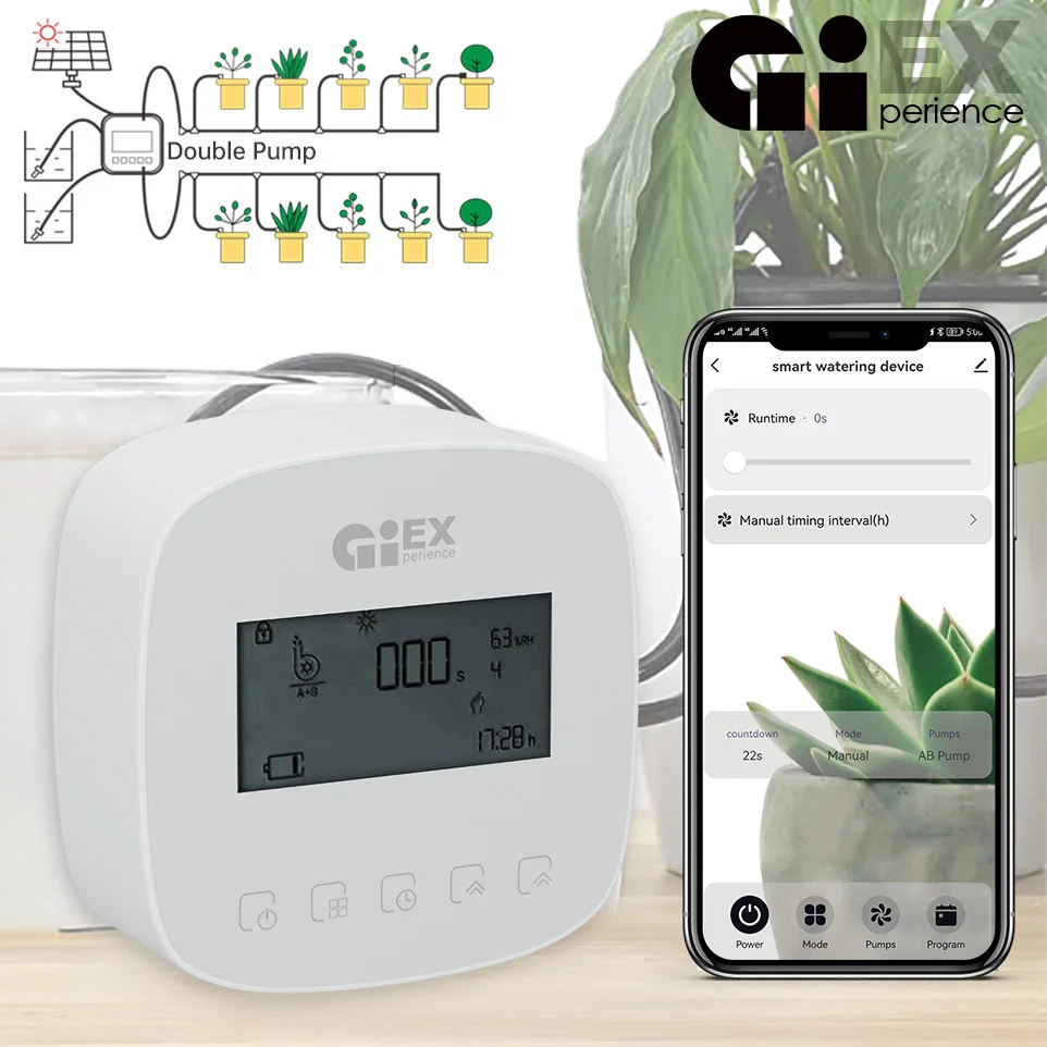 WIFI Double Pump Drip Irrigation System Garden Automatic Watering Device Timer Lithium Battery Solar Charging Tuya Smart Life