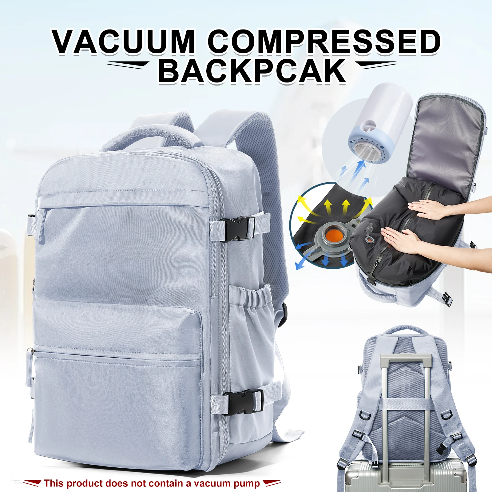 Camping Vacuum Travel Backpack For Women Men，Student Travel Cabin Vacuum Compression Backpack, 15.6 in laptop backpack Schoolbag