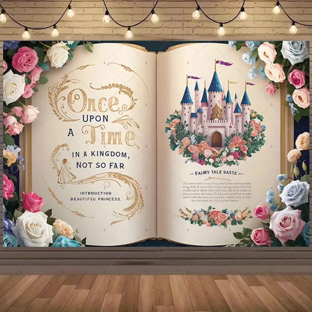 ذات مرة القلعة خلفية خرافة الكتب موضوع خلفية راية حفل زفاف الديكور استحمام الطفل التصوير الدعامة #2