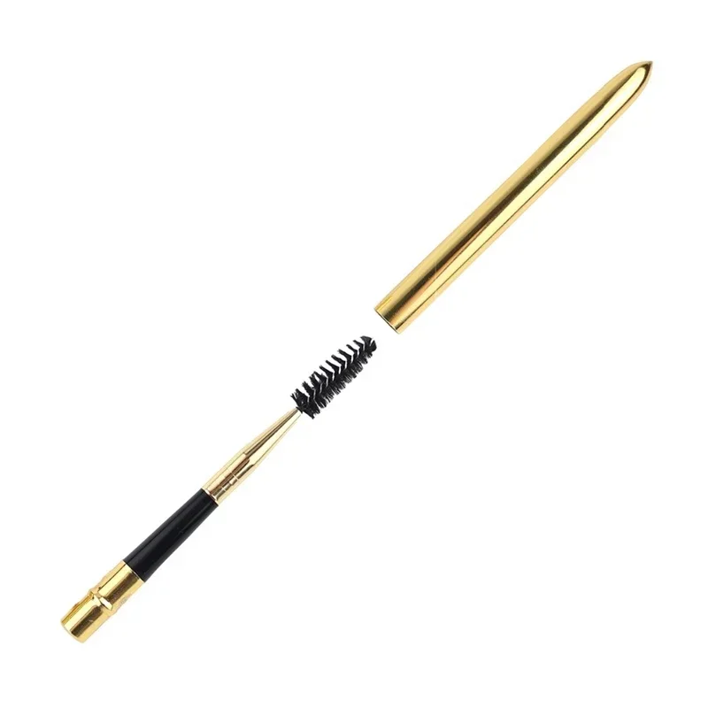 Pennello per trucco per ciglia retrattile in oro Mascara portatile Bacchetta a spirale Applicatore Spooler Strumento cosmetico per estensione ciglia portatile