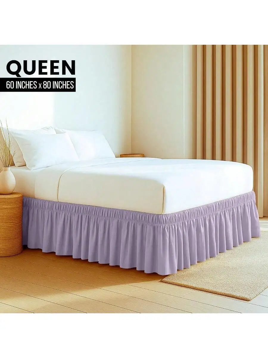 

Microfiber Bed Skirt With Elastic Ruffle 16 Inch Drop Queen Size Fade Resistant