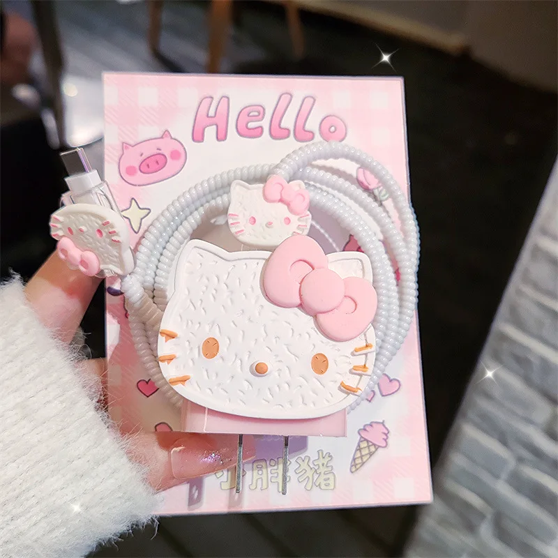 Hello Kitty Cute Apple 15 Data Cable  20w Charging Head Protection Case Suitable For Iphone 13 Pro 12 Fast Charging Cable Case