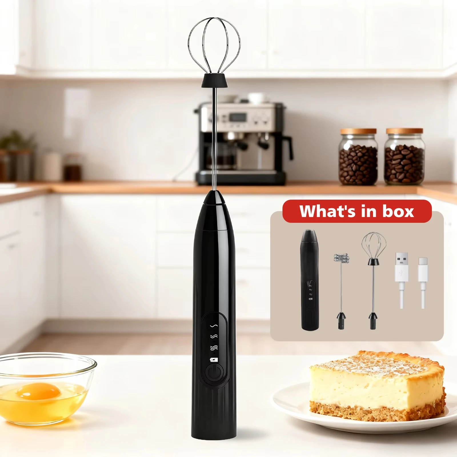 Wireless Electric Milk Mixer -3 Speed USB Charging Handheld Foam Maker Egg Beater for Coffee Cappuccino Hot Chocolate