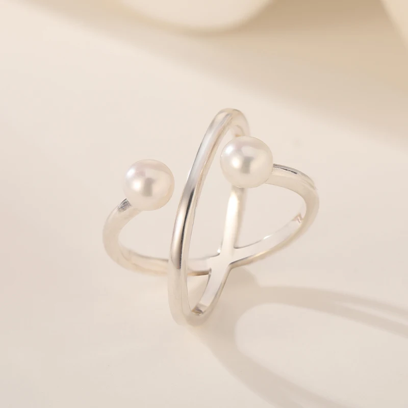 S925 silver natural pearl ring stainless steel, female jewelry, stylish opening, gentle and elegant