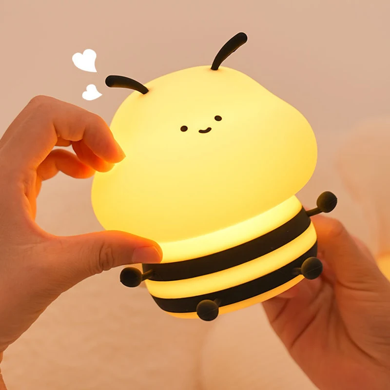 Novelty Bee Silicone Night Light For Kids 7 Colors Kawaii Touch Lamps 3 Levels Brightness Nursery Nightlight For Baby Gifts