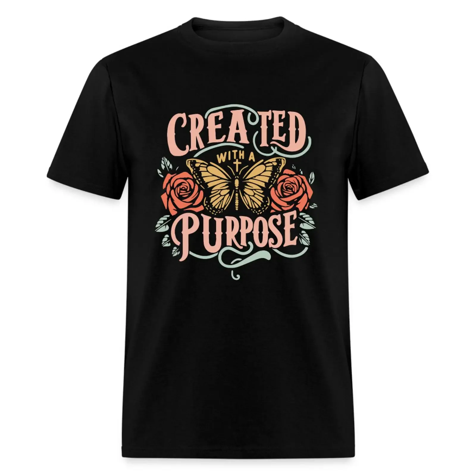 Created with a Purpose T Shirt Religious Design Christianity Faith vintage Washed designer clothes Casual streetwear homme