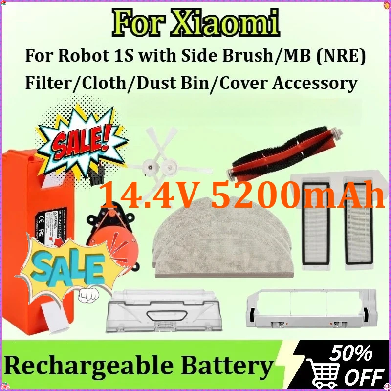 

With Side Brush/MB (NRE)/ Filter/Cloth/Dust Bin/Cover Accessory Robotic Vacuum Cleaner Battery for Xiaomi Robot 1S 14.4V 5200mAh