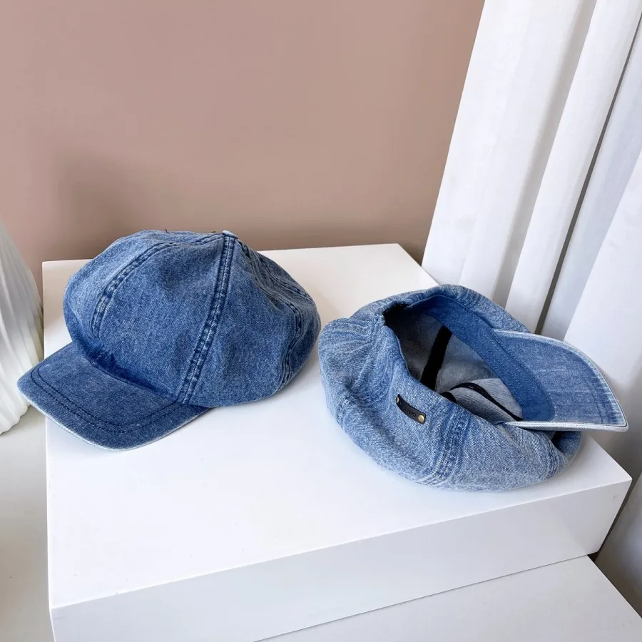 Cloud Top Boina Washed Cotton Demin Octagonal Beret Cap Women Korean Japanese Retro Jean Oversized Chunky Painter Newsboy Hats