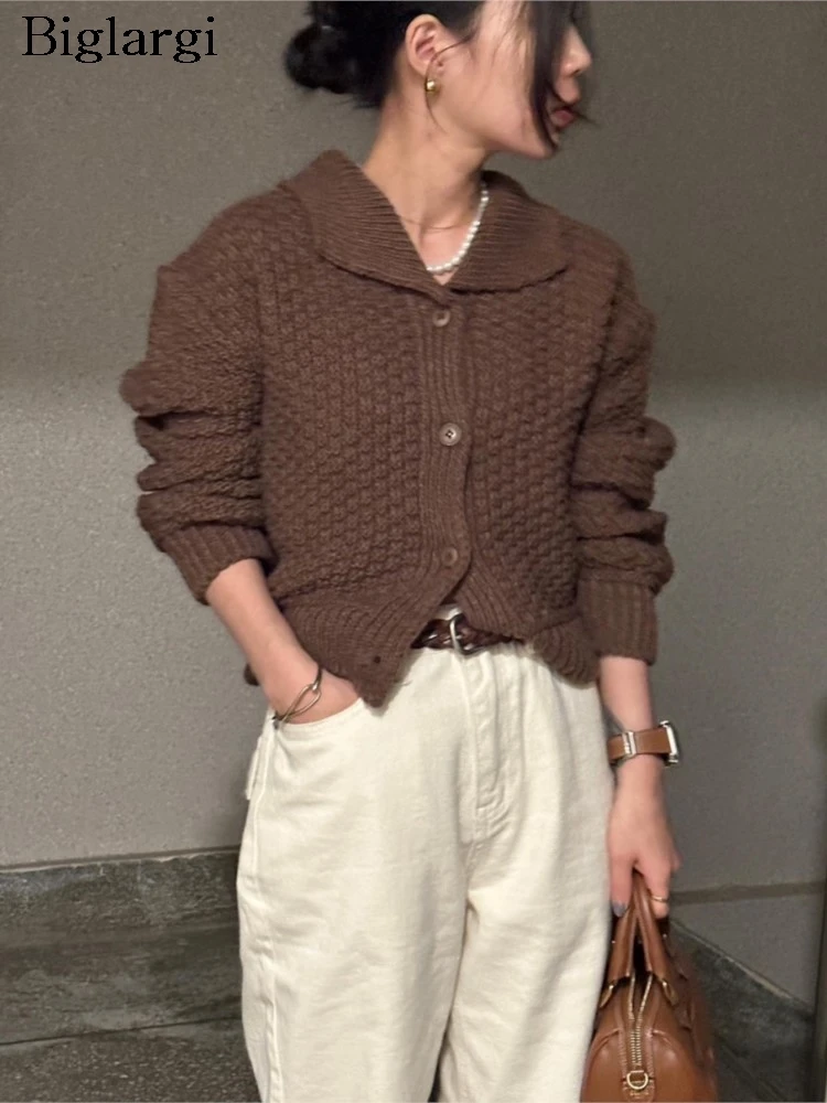 

Вязаный осенне-зимний кардиган, женский корейский стиль, модные женские укороченные кардиганы, повседневные свободные женские свитера, пальто