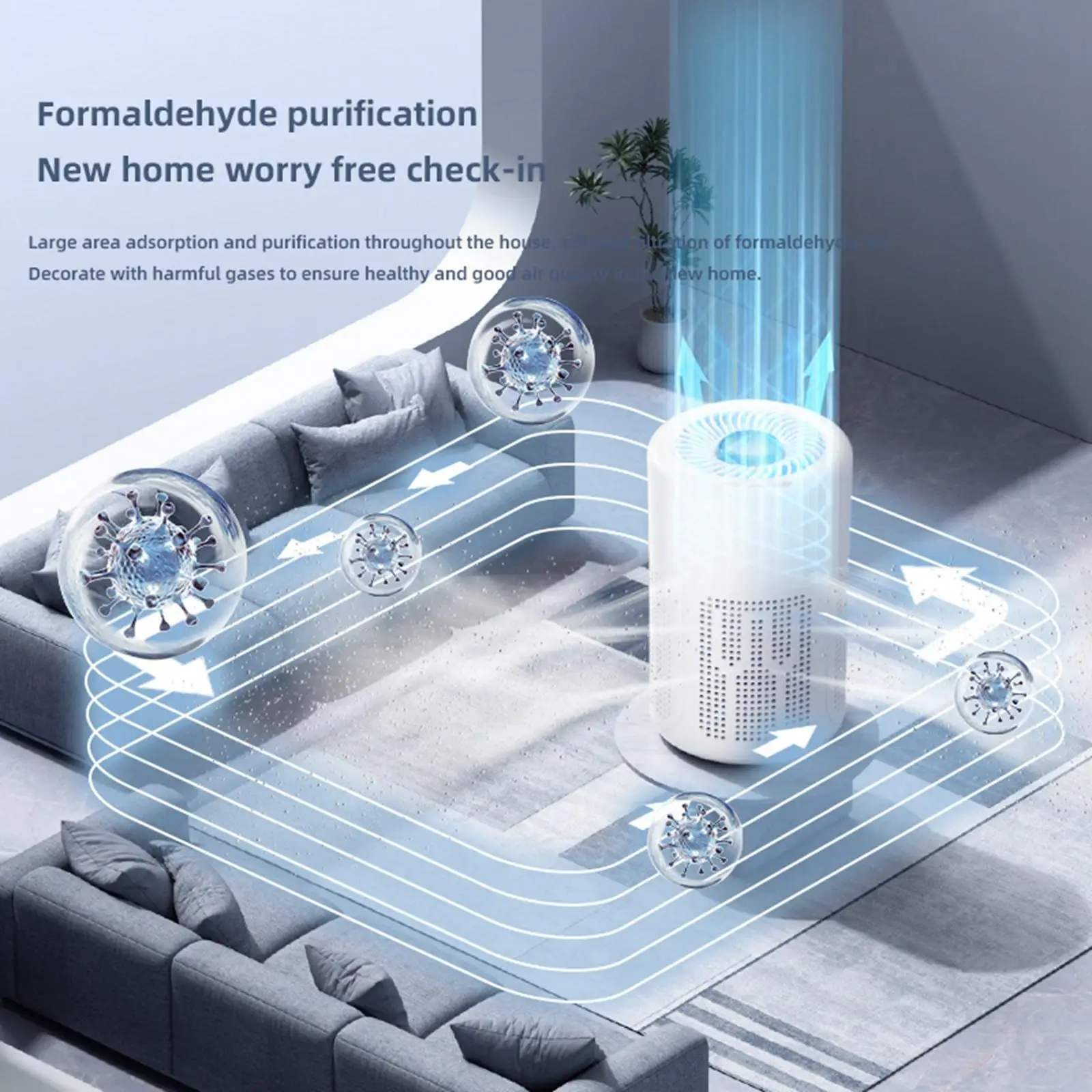 Indoor Smart Air Cleaner White HEPA Filter Dust Removal Device for Home and Office Environments