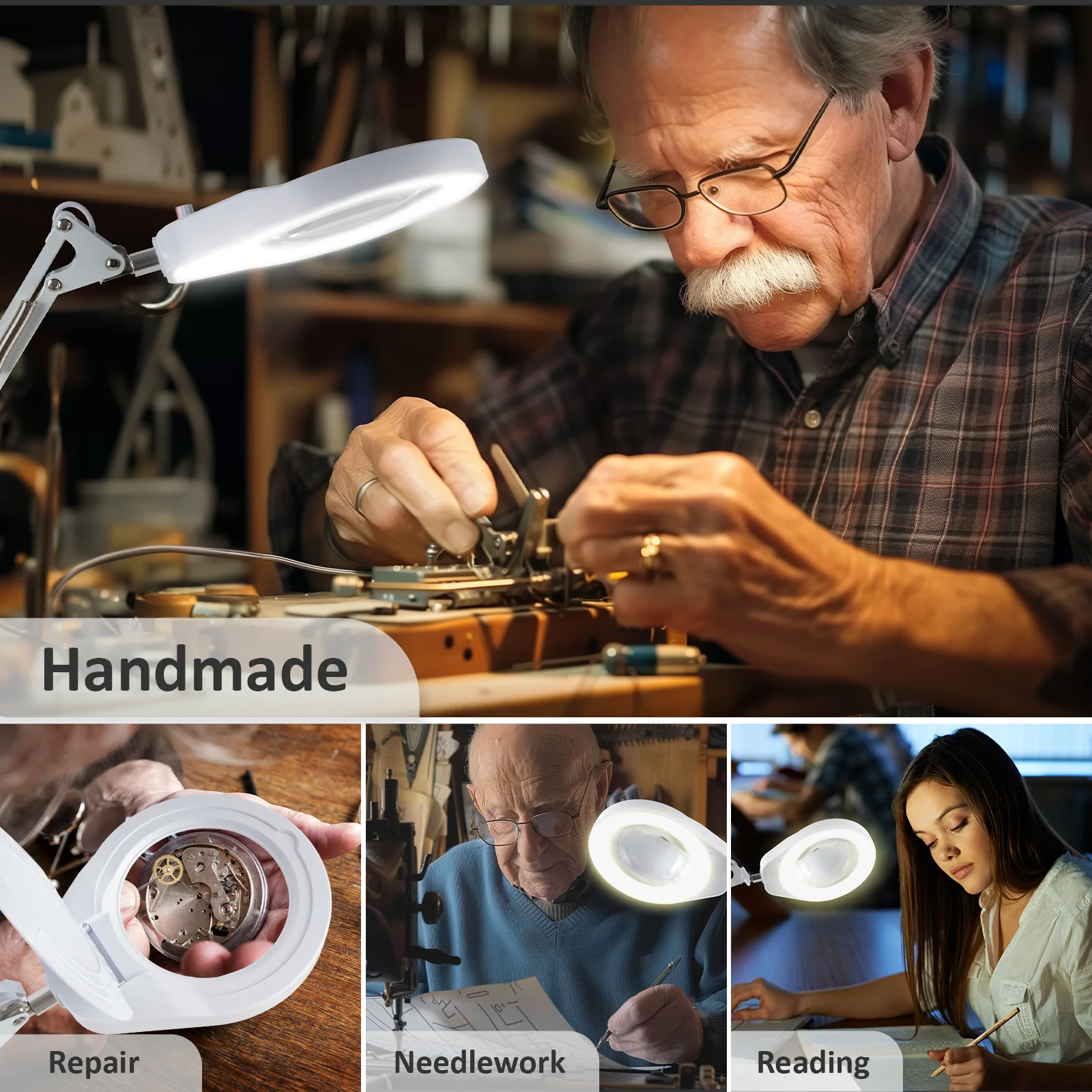 Lente d'ingrandimento 2025 con luce e supporto Lente d'ingrandimento con lampada da scrivania a LED Mani libere per lavori ravvicinati Lettura Riparazione PD178S