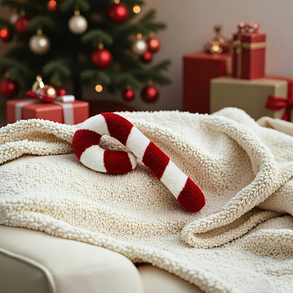 Handmade Fleece Christmas Pillow Embroidered Candy Cane Windmill Shaped Limited Edition Cushion Cover Soft Pillow Core