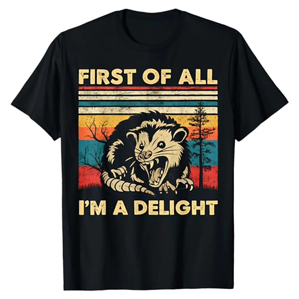 First of All, I Love The Irony of Angry Possum Possum T Shirt Clothing Fashion Women's T Shirt Women's Crew Neck Graphic Tshirts