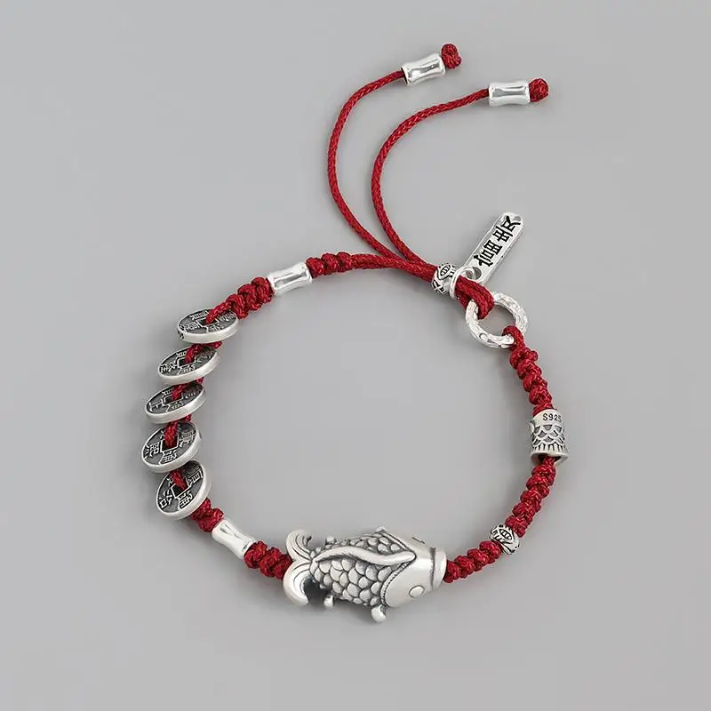 

Good Luck Koi Five Emperors Money Bracelet Boys Safe and Rich Copper Money Hand Rope Girls Couple's Ornaments Vintage Unique