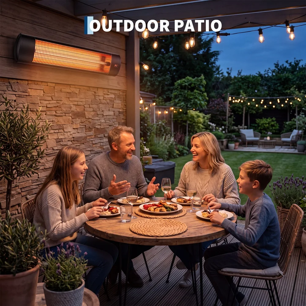 1500W Carbon Fiber Infrared Patio Heater – Wall Mounted Outdoor Electric Heater with Remote & 24H Timer, Waterproof for Backyard, Garage, Balcony