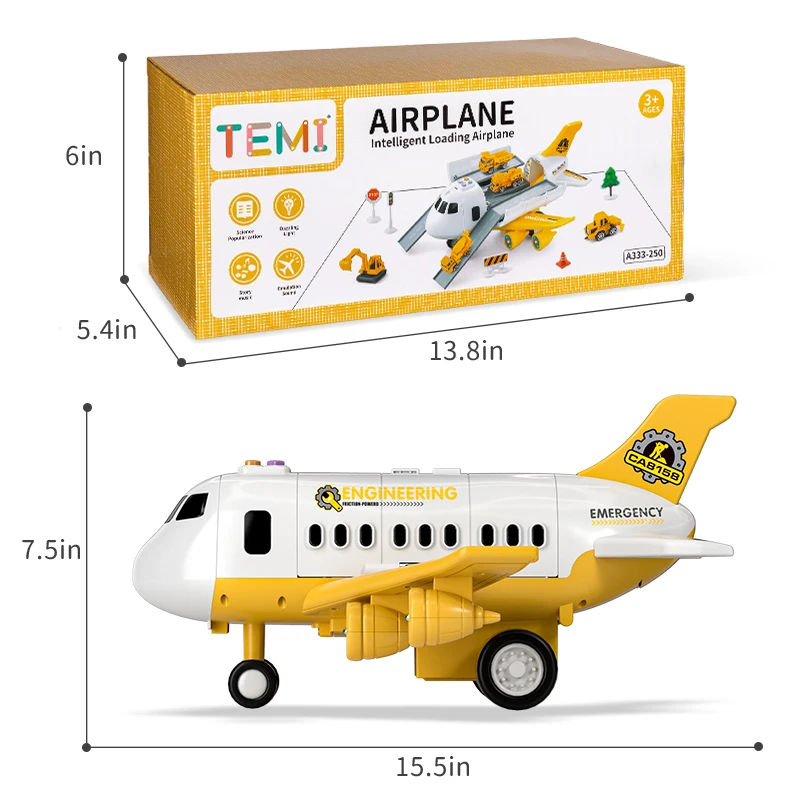 TEMI Kids Airplane Car Toys Simulation Inertia Aircraft Music Stroy With Light Passenger Plane Diecasts Kids Educational Toy