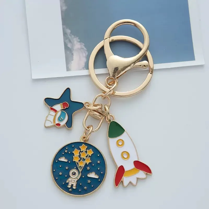 Cartoon Rocket Star Moon Charm Keychains Astronaut Planet Pendants Bag Ornaments Keyring Car Trinkets Accessories Gifts