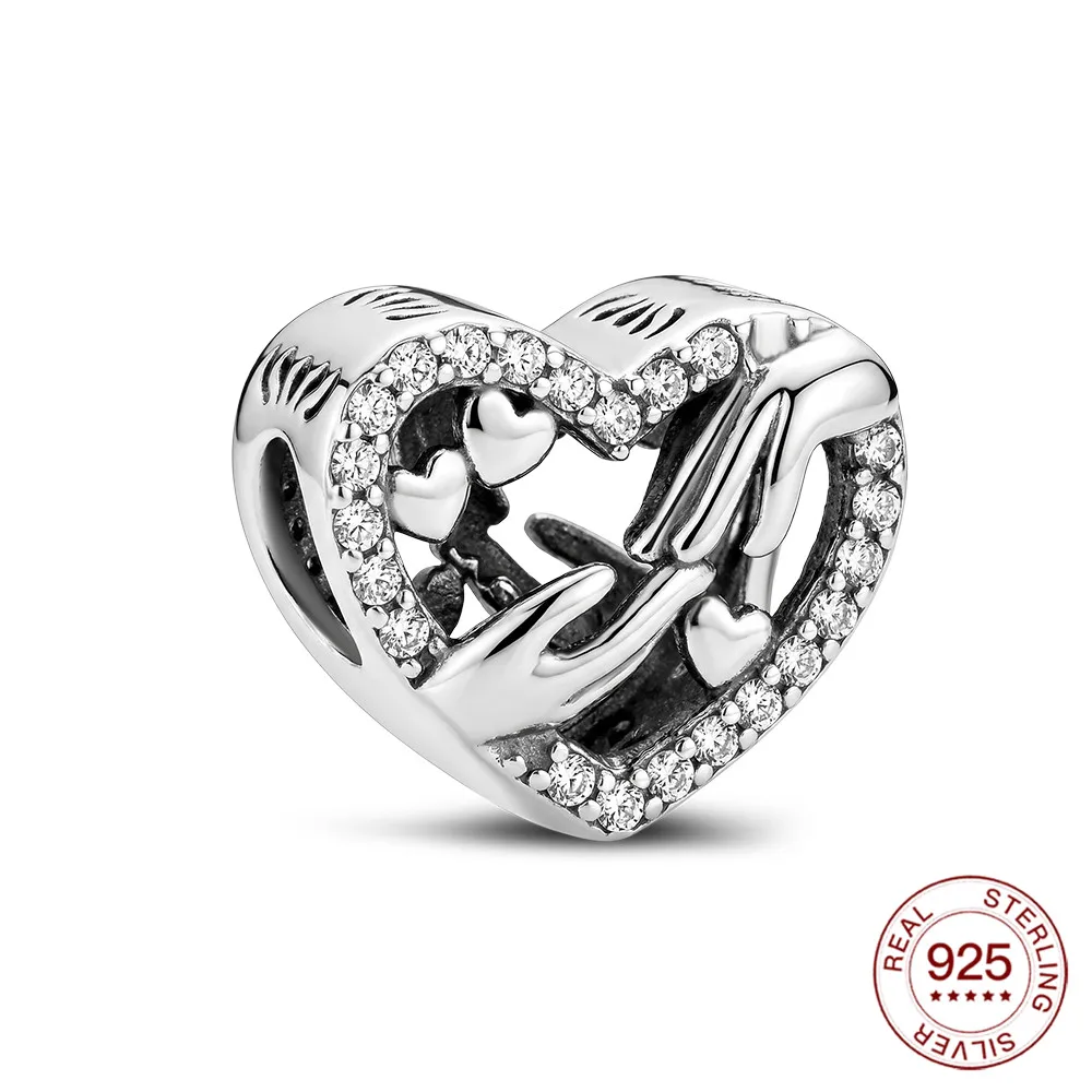 New 925 Sterling Silver Charms Hand-in-Hand Love Beads Jewelry Making For Original Bracelet Women Vintage Style DIY Gifts
