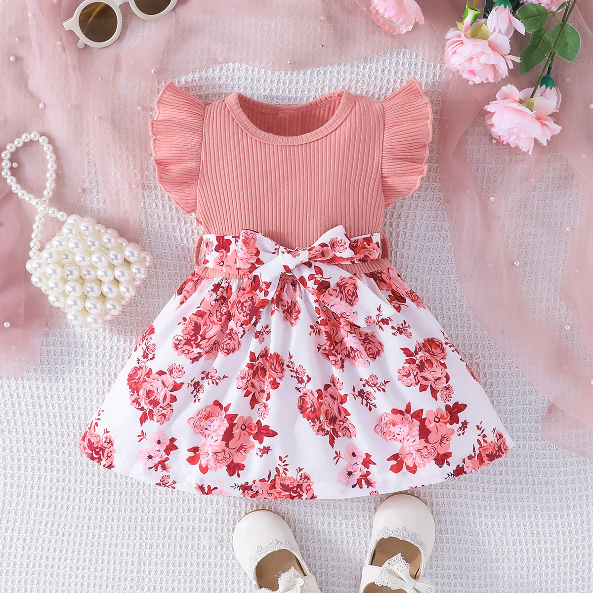 Dress For Kids Newborn 6 - 36 Months Birthday Style Butterfly Sleeve Cute Floral Princess Formal Dresses Ootd For Baby Girl