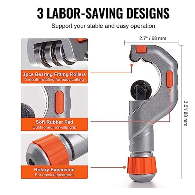 3 Piece Heavy Duty Pipe Cutter Set 3/16-2Inch O.D. Copper Pipe Cutter,1/8-7/8Inch O.D. Fit For Copper,Aluminum