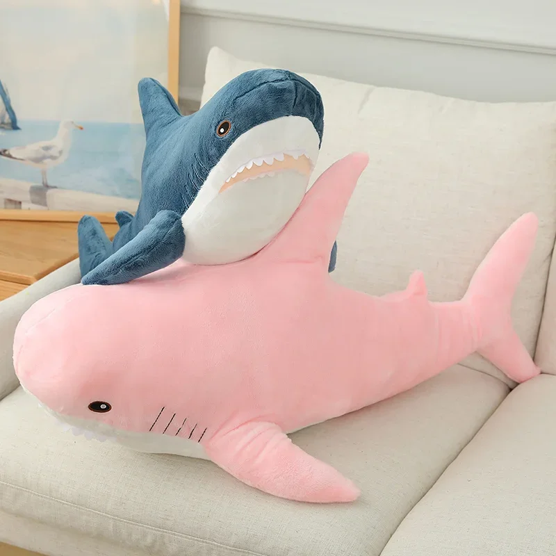 大きな可愛い漫画風クジラのぬいぐるみ、グレー、ブルー、ピンクのサメとクジラのぬいぐるみ、家の装飾、女の子と男の子のための暖かい抱き枕
