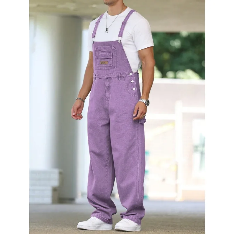 Men Denim Bib Overalls Four Season Loose Suspender Pants Street Trend Daily Casual Jumpsuit Adjustable Strap Dungarees For Men